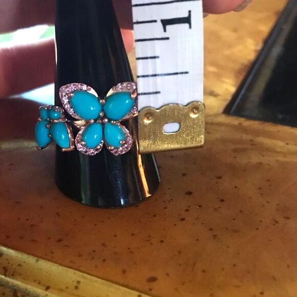 Natural Sleeping Beauty Turquoise Pink Sapphire Sterling Silver Ring Size 10 - Picture 5 of 7